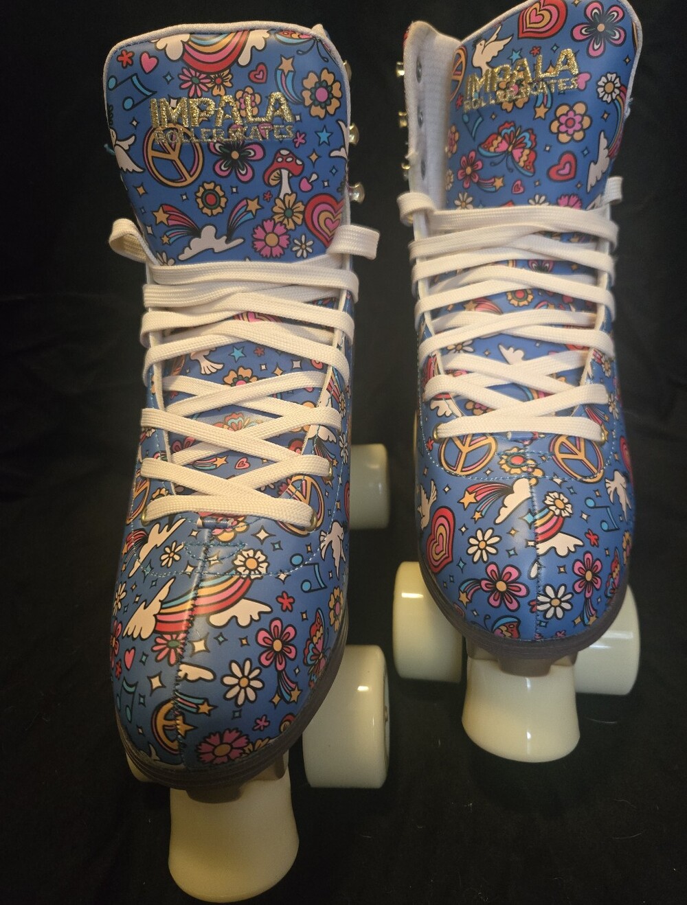 Blue Peace & Flower Womens Size 11 Roller Skates